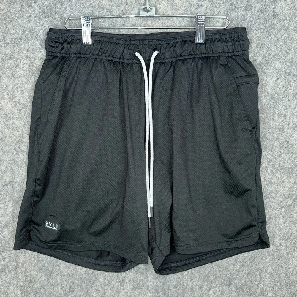 BYLT Shorts Mens Large Black Premium Basics Lined Athletic Gym Mesh 6
